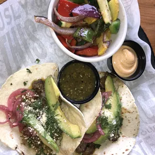 Fire-Grilled Steak Soft Tacos  Seasonal veggies