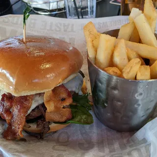 Artisan Blue Cheese, Swiss & Applewood Bacon Burger