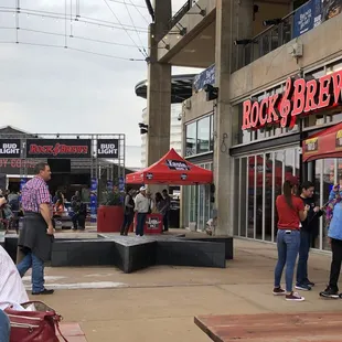 a group of people standing outside