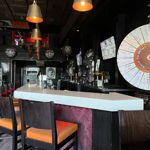 a bar with a clock on the wall