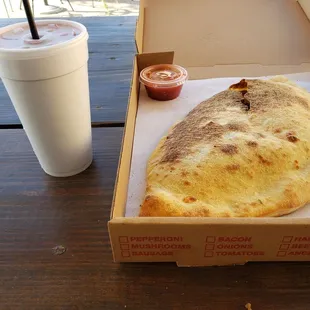 Calzone of pepperoni and mushrooms