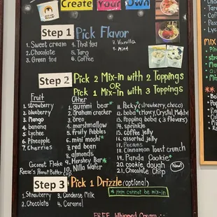 Build your own rolled ice cream menu