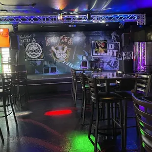 Stage with cool lighting.