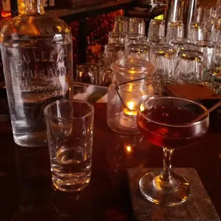 Nicely made Manhattan (despite hating the coupe glass for anything).  Bonus points for leaving a bottle of hetch hetchy.