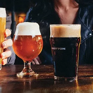 a row of beer glasses