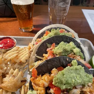Cajun fish tacos, waffle fries, and a Rock Bottom brew make an awesome and affordable meal for under $20!