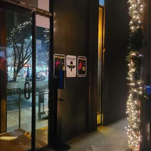 the entrance to a restaurant