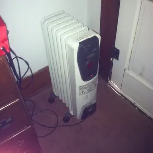 Space heater near a door that air flowed through.