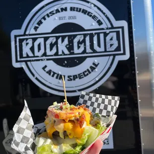 No bun queen burger on a bed of lettuce!