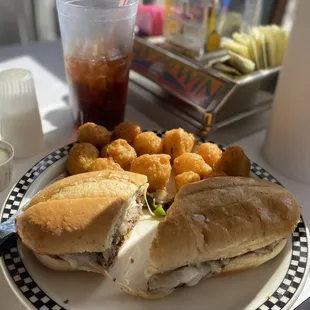 Grilled Philly Steak &amp; Cheese with fried Breaded Mushrooms