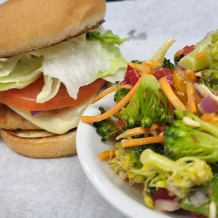 a burger and a salad