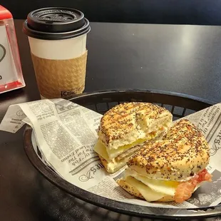 a bagel and a cup of coffee