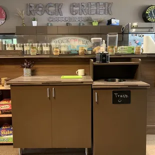 a counter with a microwave