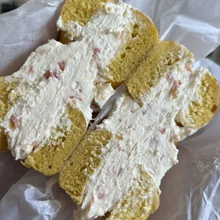 Salmon Spread Bagels w/ extra spread. These babies hit every single time!!