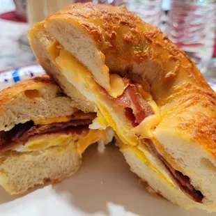 Bacon, egg, and cheese on a Jalapeno Cheddar bagel. A personal favorite, and absolutely delicious!