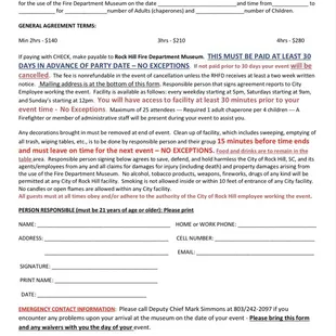 Birthday Party Agreement Form