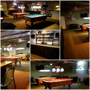 a pool table and a bar