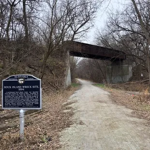 Rock Island Wreck Site with the historic train trestle in the background.  The Jamaica North Trail runs underneath.