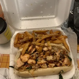 Salmon Cheesesteak and fries