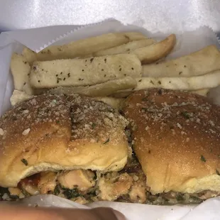 Sweet Firecracker Salmon Sliders with steak fries