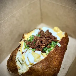 This is the baked potato. My son ate at 8 AM in the morning at rock&apos;s potato. Yes, 8AM! It&apos;s good to be 17