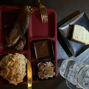 Brisket, potato salad, bread