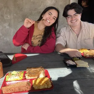Cranberry lemonade, brisket, ribs, funeral potatoes, charred corn, and a plate of sides. Everything was homemade and DELICIOUS