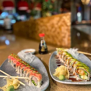 Bay Shore Kamakazi and Hard Rock Green Dragon Sushi Rolls