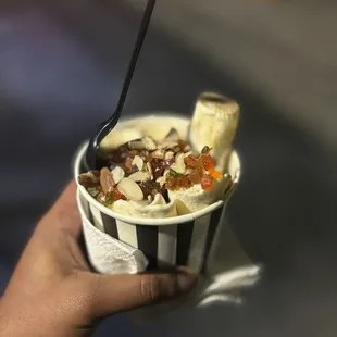 Gulab Jamun ice cream roll with tutti fruti, sliced almonds