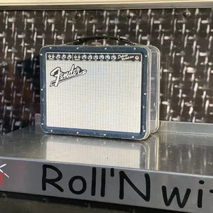 a guitar amp sitting on a table