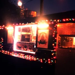 food truck decorated with christmas lights