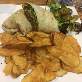 Steak fajita wrap and homemade chips...EXCELLENT!