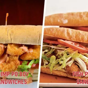 Shrimp po boy sandwich, fish po boy sandwich