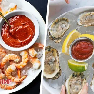 Cocktail shrimp, raw oyster