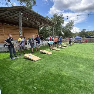 Patio corn hole tournament
