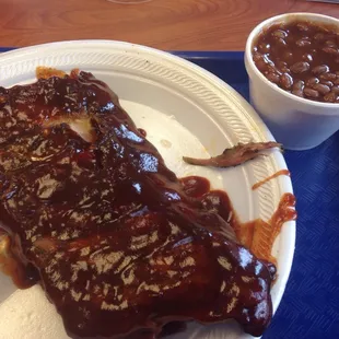Half rack ribs w/ baked beans.