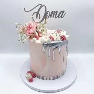 Pretty in Pink glittery birthday cake