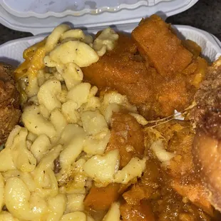 Mac &amp; Cheese and Candied Yams close up