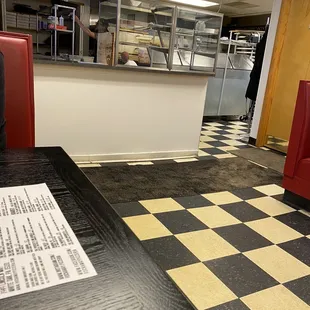 a black and white checkered floor