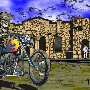 a skeleton on a motorcycle