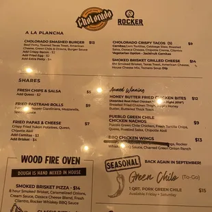 Cholorado, Food Menu!