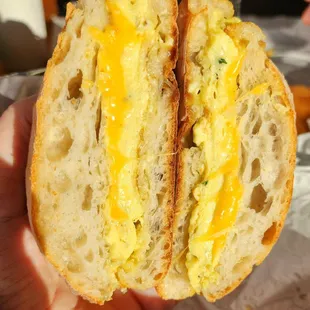 Egg and cheese breakfast sandwich with lemon aoli