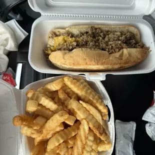 Chicken Cheese steak and fries.