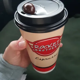 Small latte comes with chocolate covered espresso bean