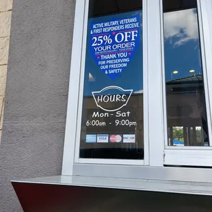 a sign in a window