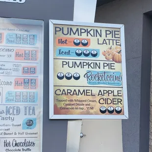 a sign for pumpkin pie and latte