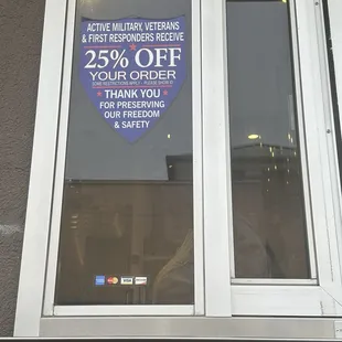 25% discount for active military, veterans, &amp; first responders