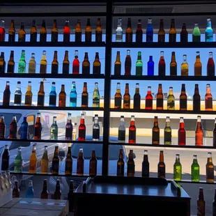 a wall of beer bottles