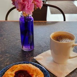 Cherry Danish with a 12 oz cup of drip coffee.