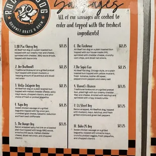 Sausages Menu